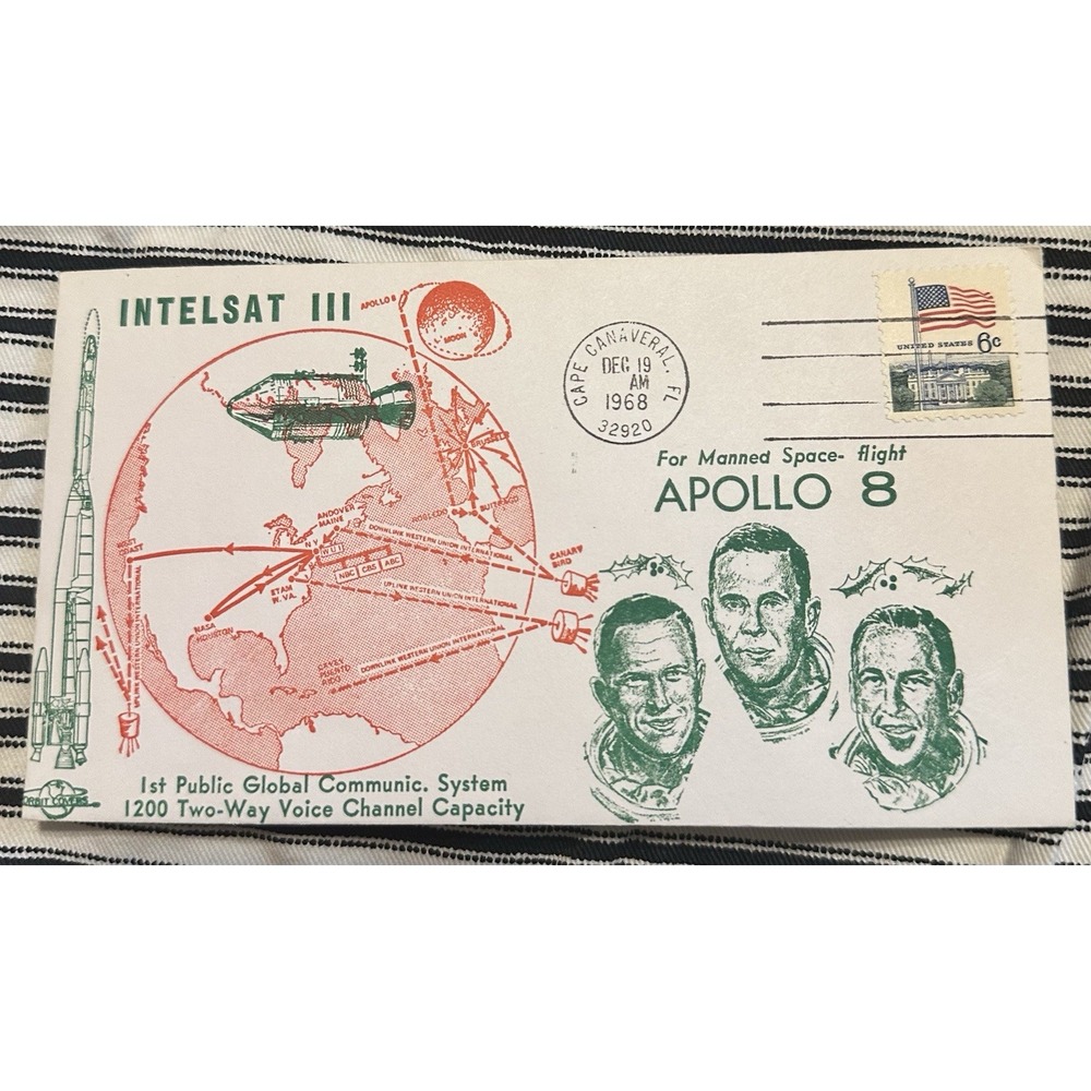 Apollo 8 INTELSAT III First Manned Space Flight Cover. Orbit Cover 1968 Cachet